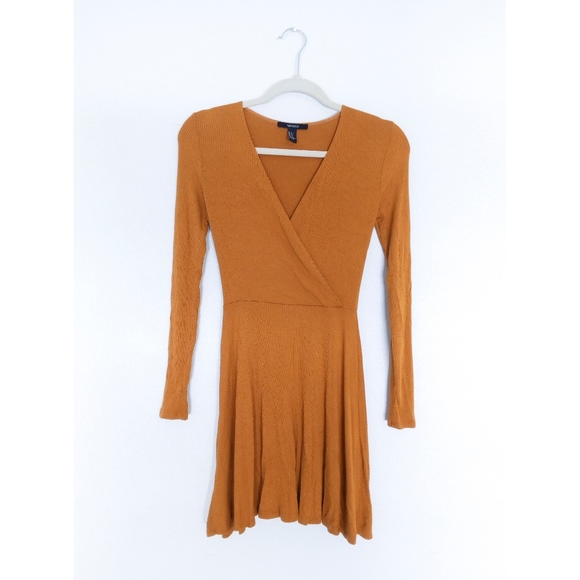 Forever 21 Mustard Yellow V-neck Mini Dress - Picture 1 of 6